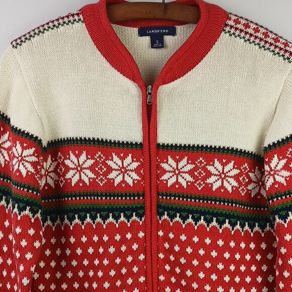 Lands End GIRLS SZ XL/16 100% Cotton Holiday Fair Isle Zip Front Sweater - Picture 3 of 5
